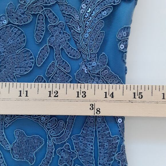 Tadashi Shoji Taida Cocktail Dress Sheer Lace Sequin Ice Blue 6 Formal Glam - Picture 9 of 9